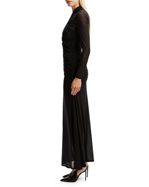 Bardot Black Veria Front Wrap Long Sleeve Mesh Gown