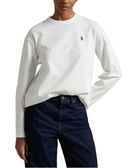 Polo Ralph Lauren White Long Sleeve Cotton Jersey T-Shirt