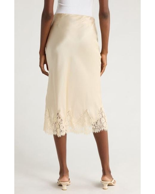 Reformation Natural Lace Trim Silk Midi Skirt