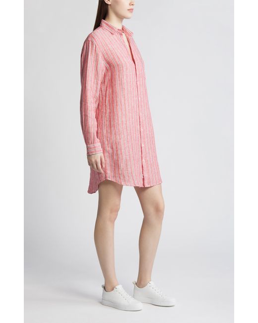Frank & Eileen Pink Mary Stripe Long Sleeve Linen Shirtdress