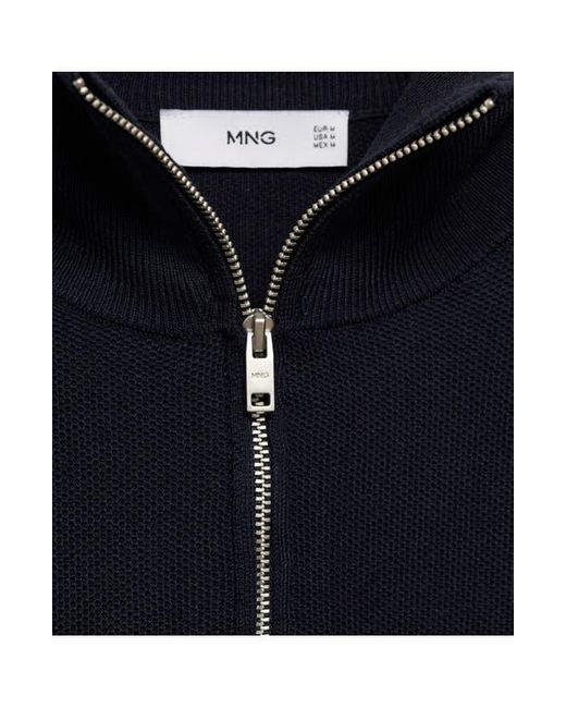 Mango Blue Half Zip Piqué Sweater for men