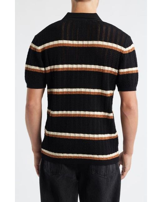 Percival Black Tessaro Stripe Open Knit Polo for men