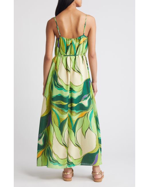 Sam Edelman Green Painted Palm Tie Waist Trapeze Dress