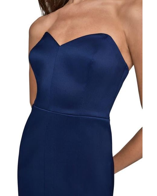 Donna Karan Blue Strapless Satin Gown