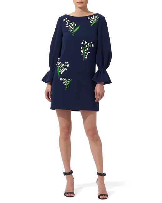Carolina Herrera Blue Lily Of The Valley Embroidered Shift Dress