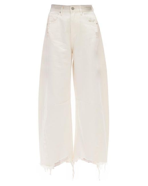 Bayeas White Frayed Super High Waist Barrel Jeans