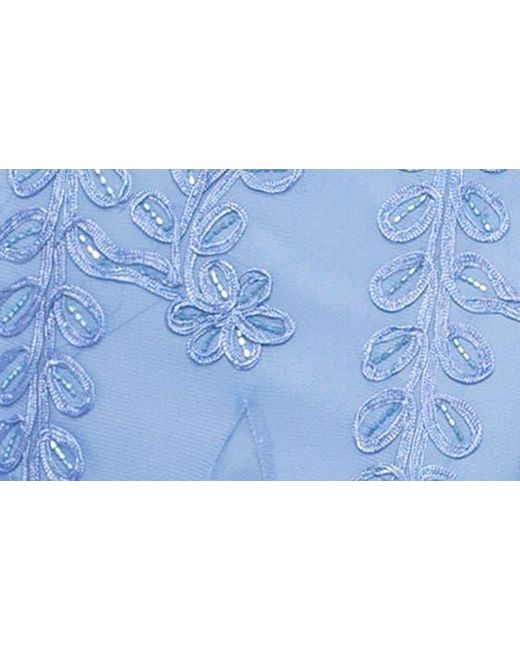 Marina Blue Beaded Cap Sleeve Tulle Gown
