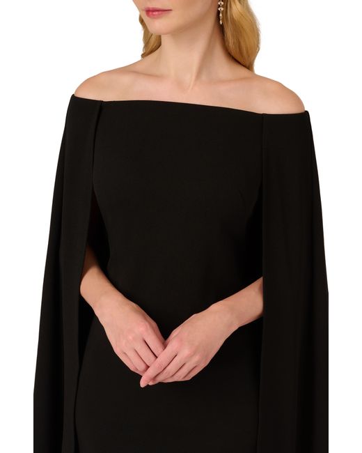 Adrianna Papell Black Off The Shoulder Long Sleeve Capelet Cocktail Dress