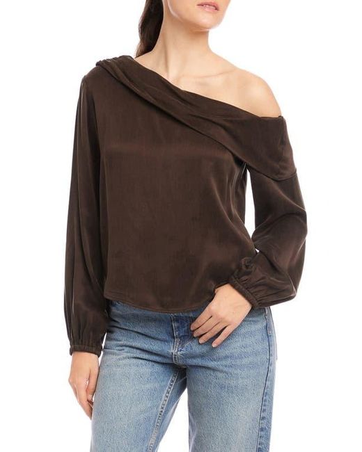 Fifteen Twenty Black Marisa One-Shoulder Satin Top