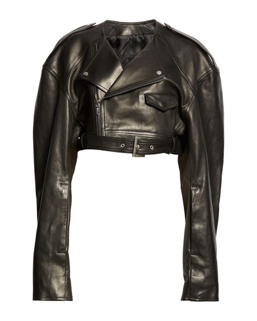 Rick Owens Black Leather Micro Biker Jacket