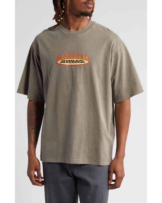BOILER ROOM Gray Flames Cotton Graphic T-shirt for men