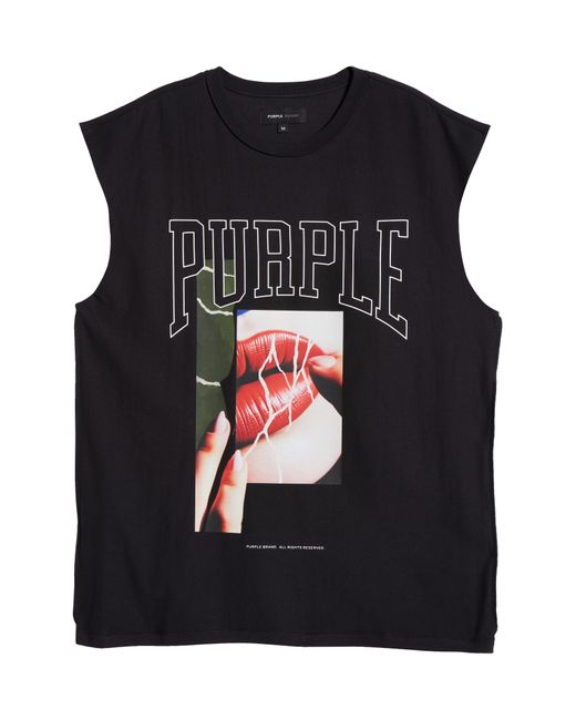Purple Brand Black Sleeveless Graphic Muscle Tee for men