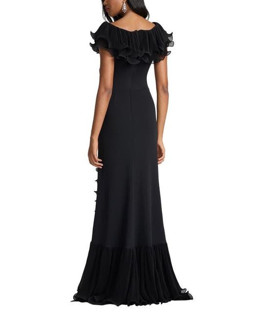 Tadashi Shoji Black Pleated Ruffle Gown