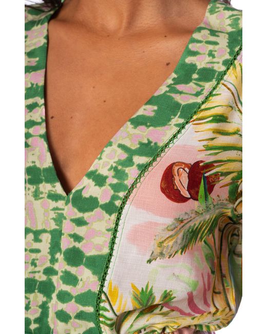 Maaji Pink Retro Palms Long Sleeve Cover-up Minidress