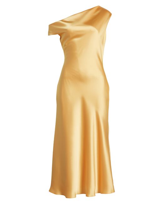 Amsale Yellow One-shoulder Satin Midi Dress