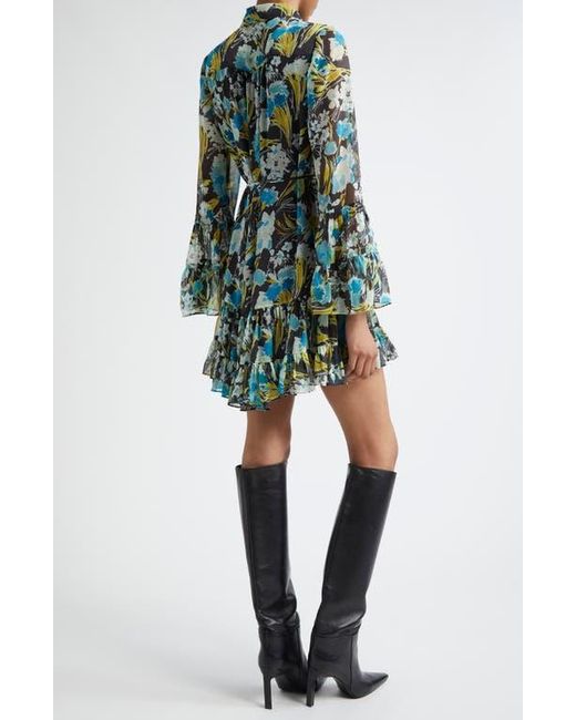 Cinq À Sept Green Lyra Tossed Floral Long Sleeve Minidress