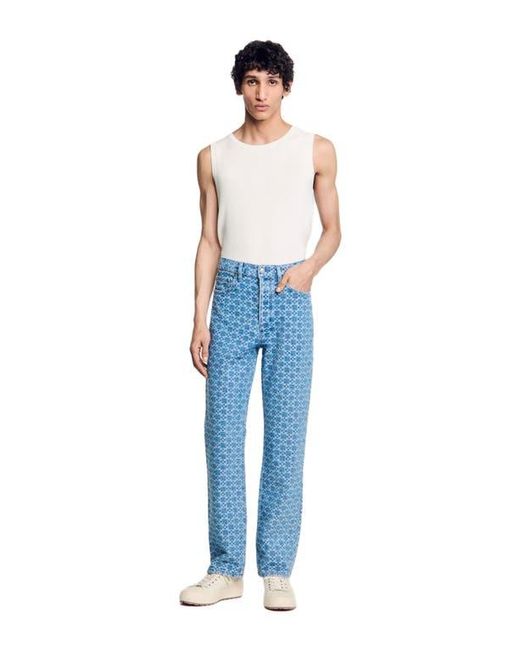 Sandro Blue Regular-Fit Square Cross Jeans for men