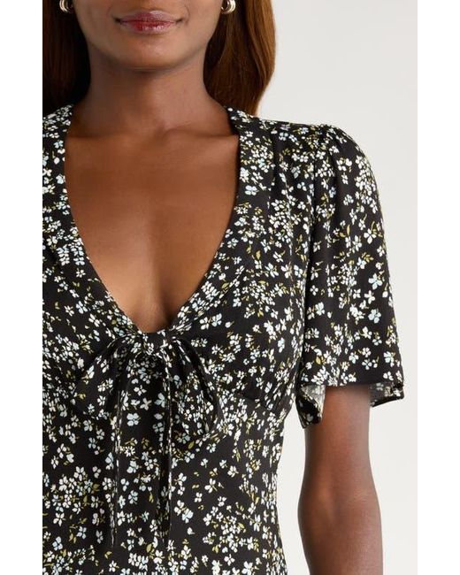 Reformation Black Tyra Floral Short Sleeve Midi Dress