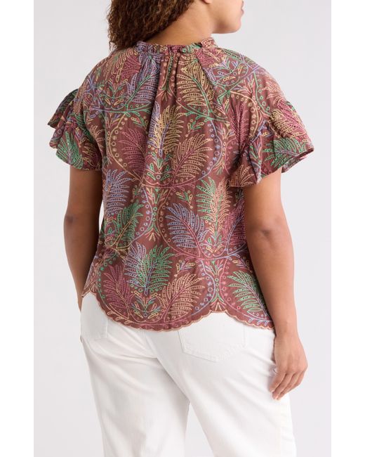 Wit & Wisdom Multicolor Tropical Embroidered Top