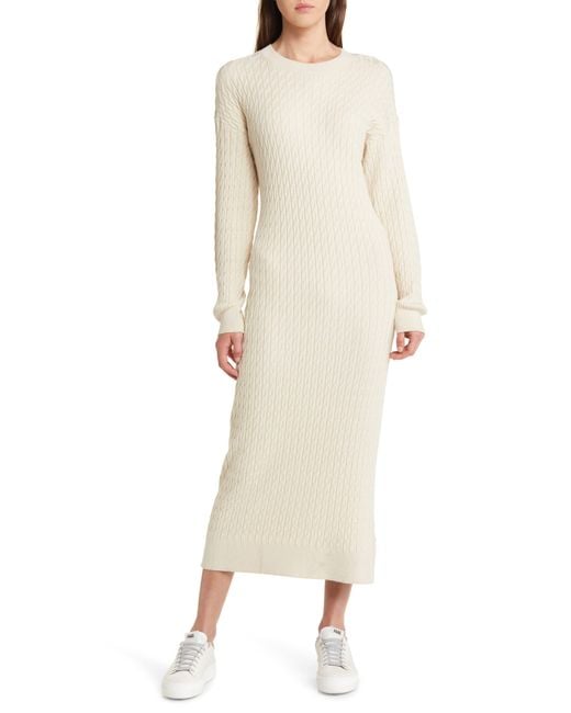 Treasure & Bond Natural Cable Stitch Long Sleeve Midi Sweater Dress