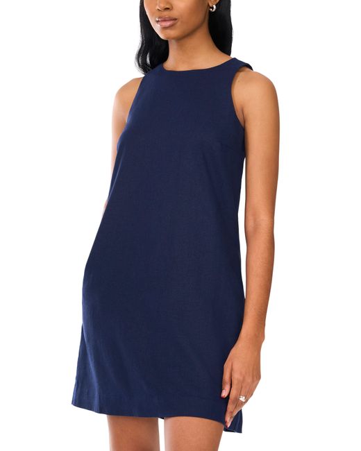 Halogen® Blue Halogen(r) Sleeveless Linen Blend A-line Dress