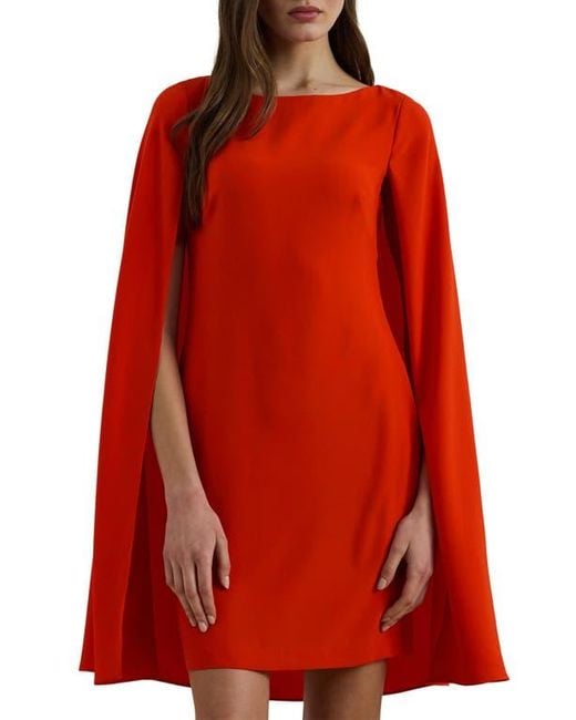 Ralph Lauren Red Capelet Georgette Cocktail Dress