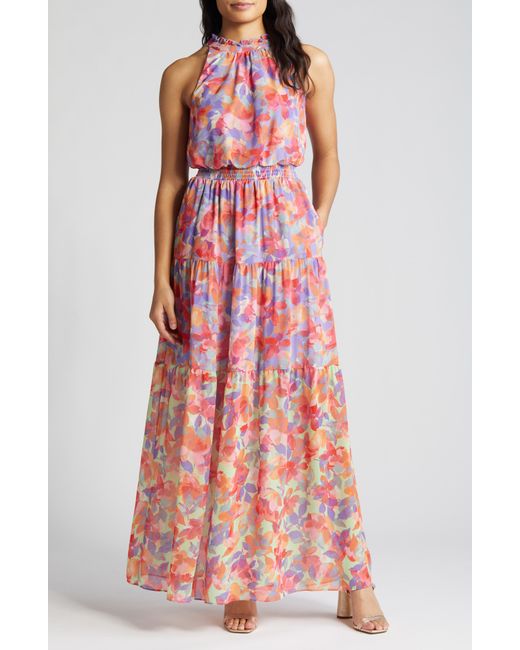 Vince Camuto Floral Tiered Halter Neck Maxi Dress