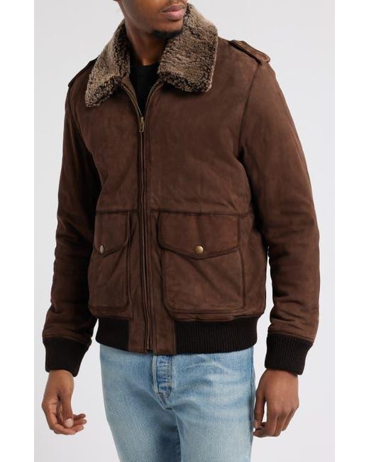 Frye Brown Suede Flight Jacket With Genuine Shearling Collar for men
