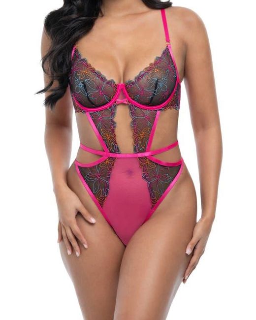 Oh La La Cheri Pink Saracita Embroidered Mesh Underwire Teddy
