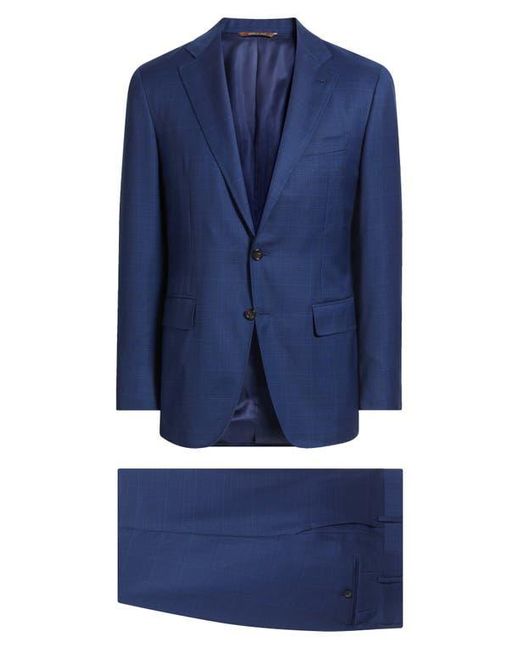 Canali Blue Kei Trim Fit Shadow Plaid Wool Suit for men