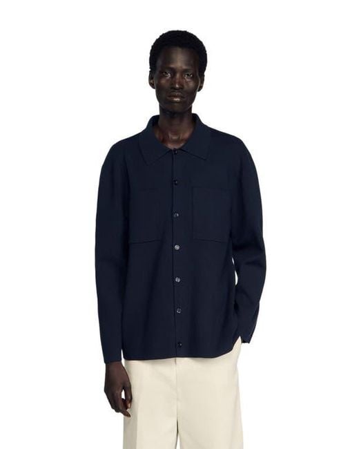 Sandro Blue Knitted Shirt Jacket for men