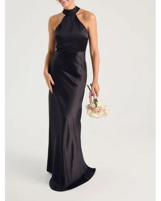 Six Stories Blue Halter Neck Satin Bridesmaid Dress