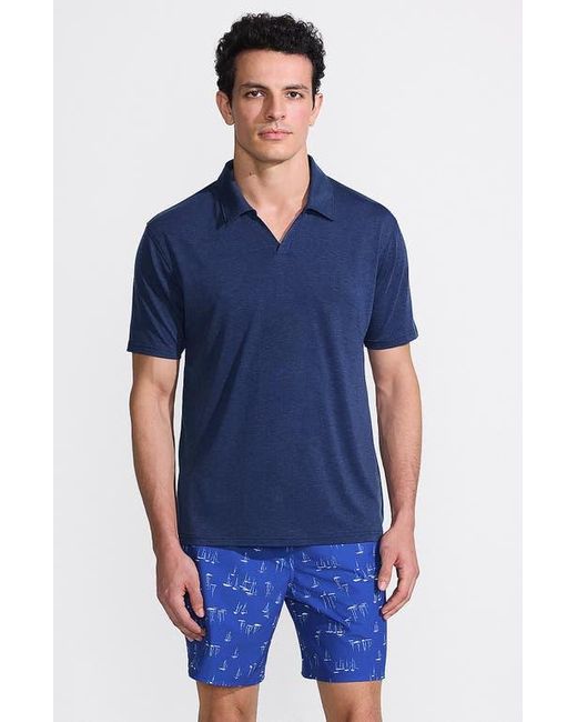 Lands' End Blue Upf 50 Short Sleeve Johnny Collar Polo Rash Guard Shirt for men