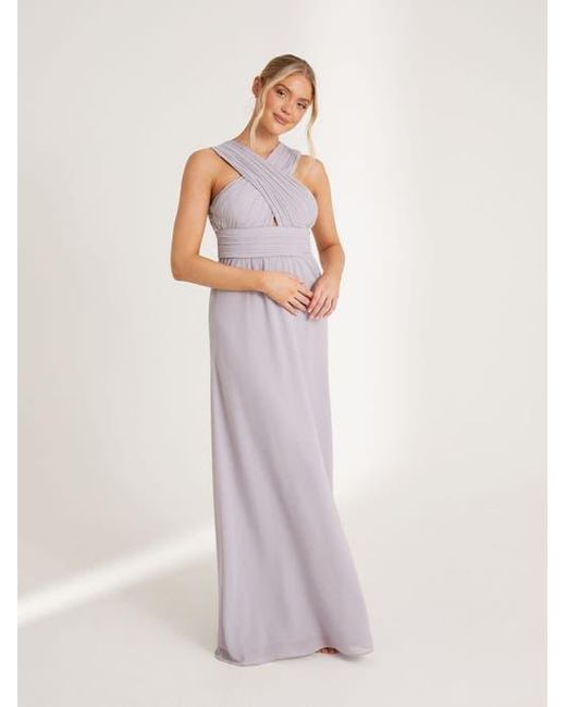 Six Stories Purple Cross Neck Chiffon Bridesmaid Dress