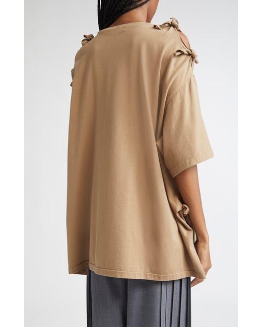 Undercover Brown Embroidered Bow Sleeve Cotton T-Shirt