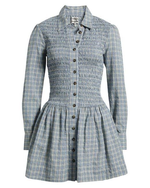 Damson Madder Bora Smocked Bodice Long Sleeve Organic Cotton Seersucker  Minidress in Blue | Lyst