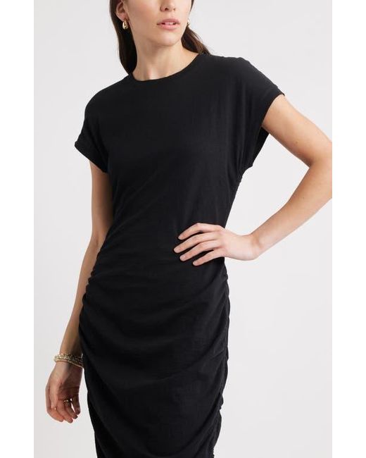 Caslon Black Ruched Cotton Midi T-Shirt Dress