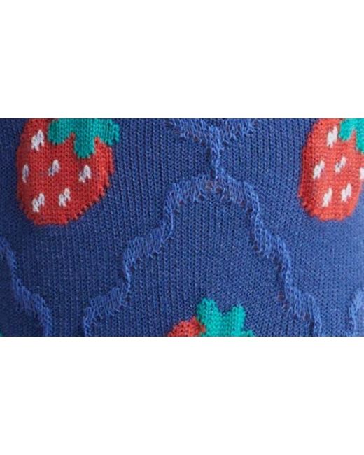 Casa Clara Blue Strawberry Embroidered Cotton Crew Socks
