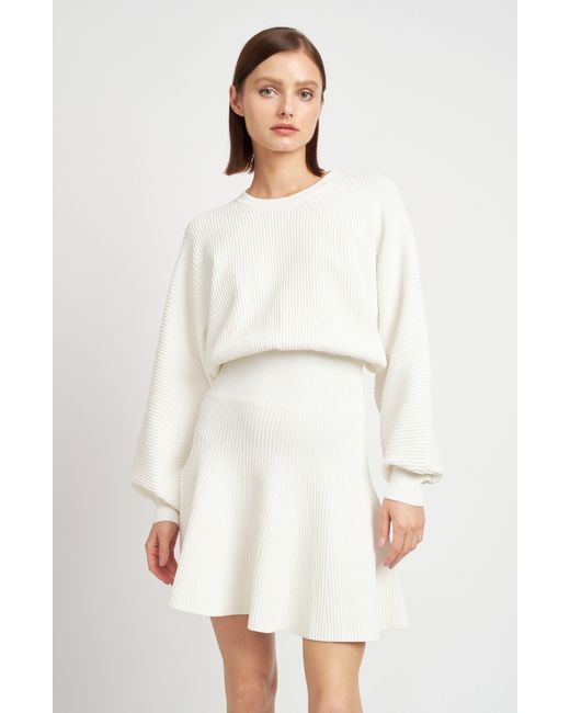 En Saison White Lester Long Sleeve Mini Sweater Dress