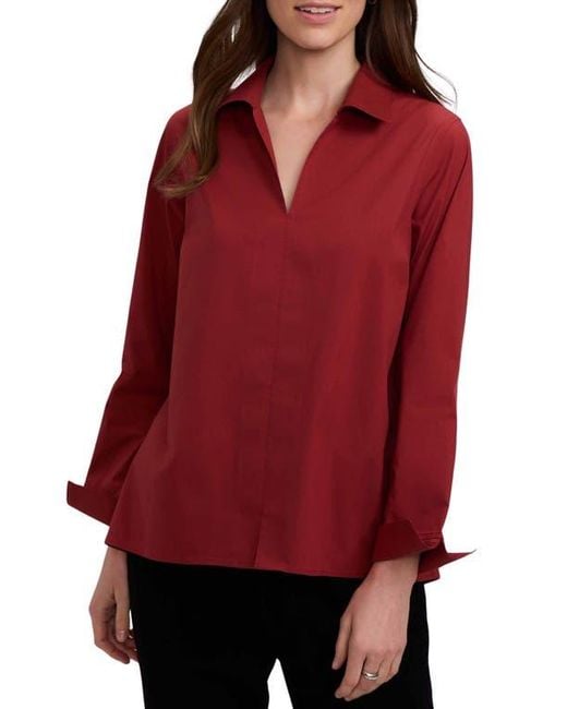 Foxcroft Red Agnes Split Cuff Popover Blouse