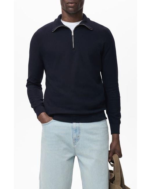 Mango Blue Half Zip Piqué Sweater for men