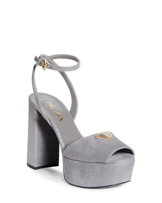 Prada Gray Logo Platform Sandal
