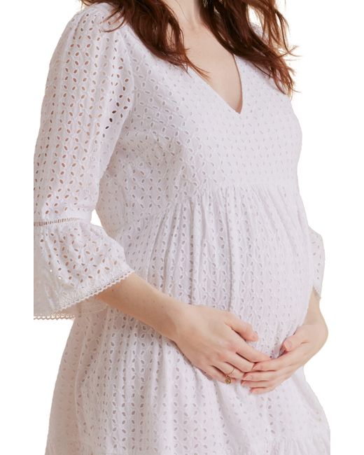 A Pea In The Pod Purple Cotton Eyelet Babydoll Maternity Dress