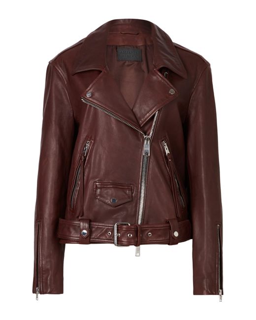 AllSaints Brown Luna Lambskin Leather Biker Jacket