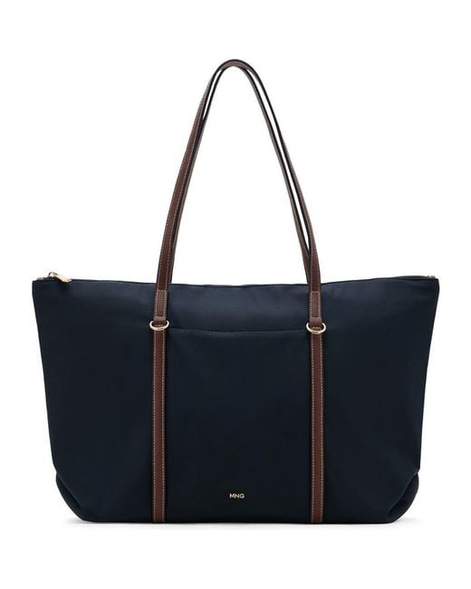 Mango Blue Nylon Shopper Bag