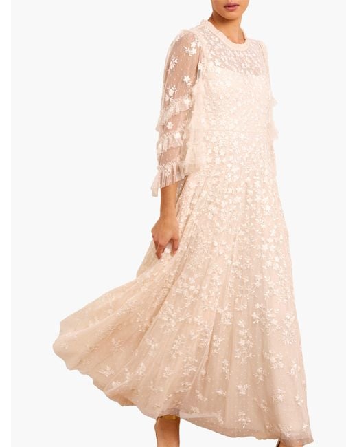 Needle & Thread Natural Everett Bloom Round Neck Maxi Dress