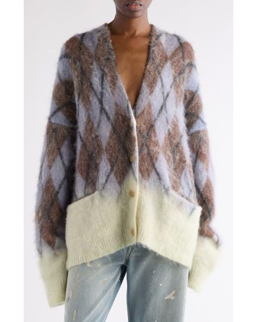 Acne Brown Katcher Argyle Mohair & Wool Blend Cardigan