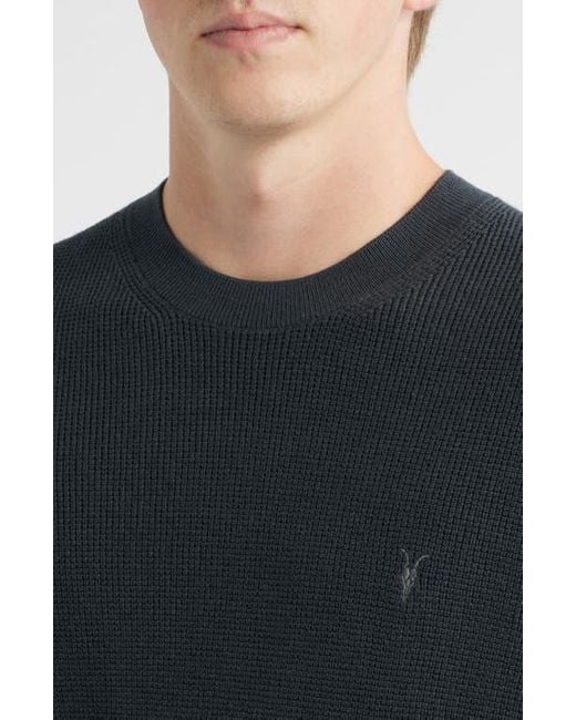 AllSaints Black Oversize Cotton & Wool Waffle Crewneck Sweater for men