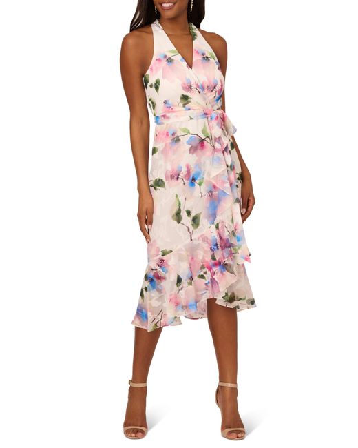 Adrianna Papell Red Floral Tie Belt High-low Dress