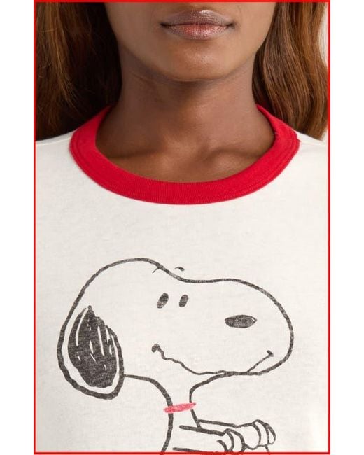 Re/done Multicolor Classic Peanuts Snoopy Cotton Graphic Ringer T-Shirt